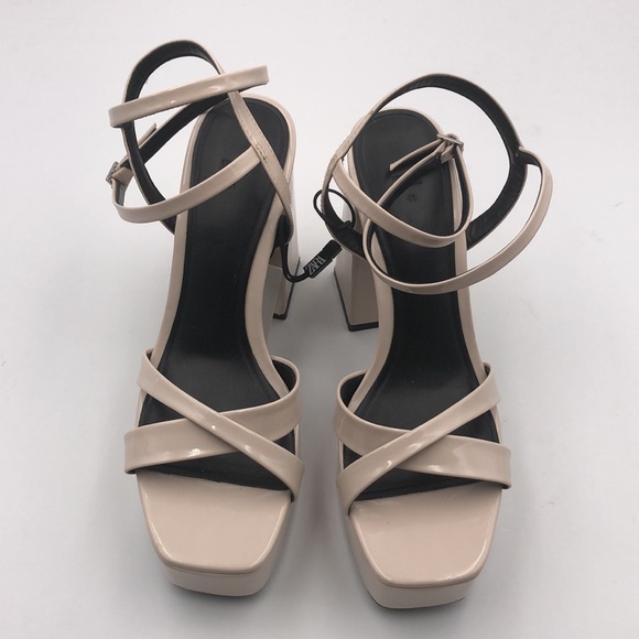 Zara Beige Patent Leather Platform High Heel Sandals - Picture 5 of 10